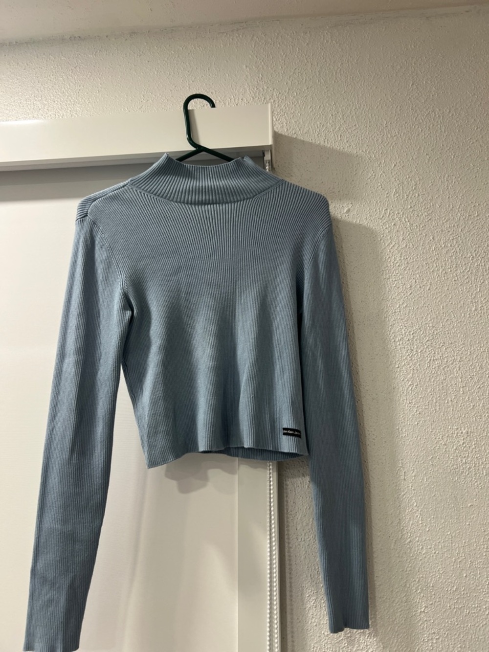 Calvin Klein Light Blue Ribbed Long-Sleeve Crop Top